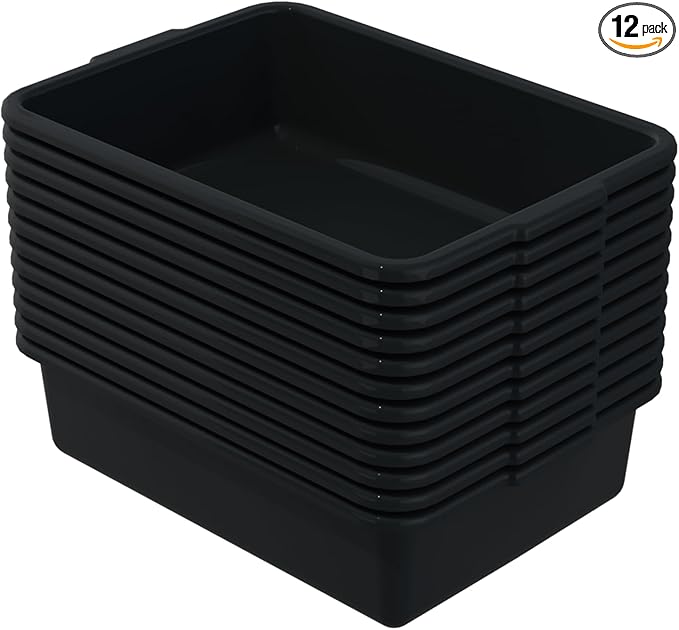 12 Packs Commercial Bus Tubs 13 L Plastic Restaurant Dish Washing Tub Service Bus Box Black