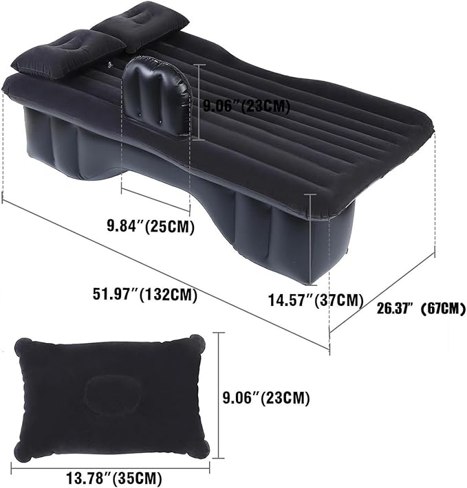 SUV Inflatable Mattress Car Electric Inflatable Bed Camping Car Inflatable Mattress PVC Flocking Car Mattress Cigarette Lighter Fast Inflatable Bed (Black)