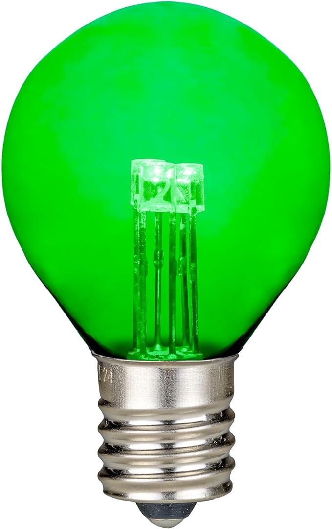 Novelty Lights 25 Pack G30 Glass LED Globe Bulbs String Light Replacement Bulbs E12 Candelabra Base Energy Efficient Outdoor Patio Lighting Green