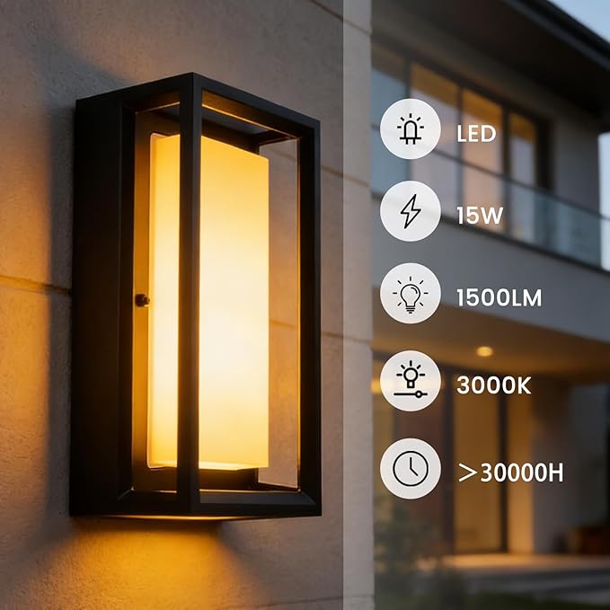 LED Outdoor Wall Sconce &amp Porch Sconce 3000K 1000 Lumens Die Cast Aluminum Porch Lights Modern Exterior Decorative Light Fixture for Front Door Garage House Entrance(5.5X4.3X11inch)