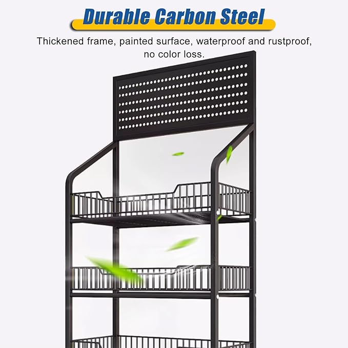 Convenience Store Shelf Cart 4 Tier Supermarket Portable Display Rack for Snacks/Drinks/Can/Toys with Hooks &amp Wheels Commercial Home Carbon Steel Frame White-4 Tier-60x27x140cm