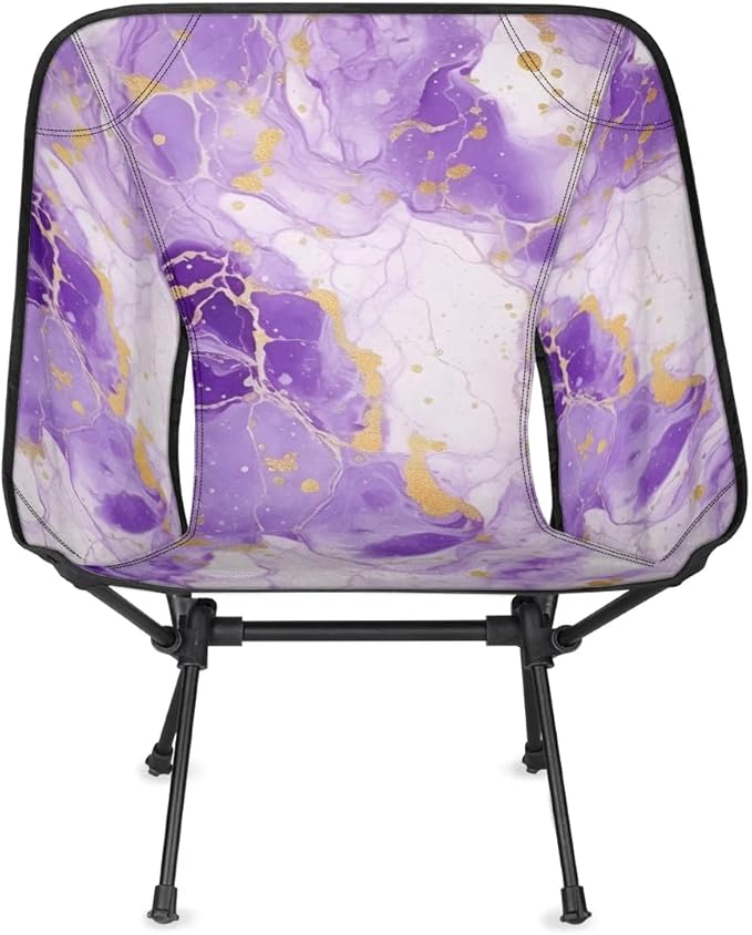 Pardick Portable Camping Chair Purple Gold Marble Ultralight Folding Camping Chair Fantastic Marble Backpacking Hiking Chair with Cup Holder for Outdoor Travel Beach Picnic Festival 176 lbs Capacity