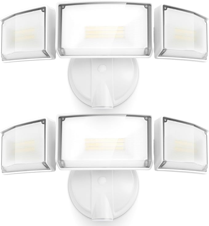 LUTEC 75W 8000 Lumen Floods Light Outdoor Switch Controlled LED Security Lights with 3 Adjustable Heads 5000K Daylight IP65 Waterproof Exterior Flood Light for Garage Yard Patio (White) - 2 Pack