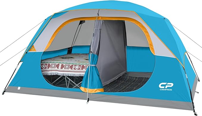 CAMPROS CP Upgraded 6/8 Person Camping Tents Waterproof Windproof Family Tent with Larger Mesh Windows &amp Door Double Layer Easy Set Up All-Season Dome Tent with Top Rainfly &amp Carry Bag
