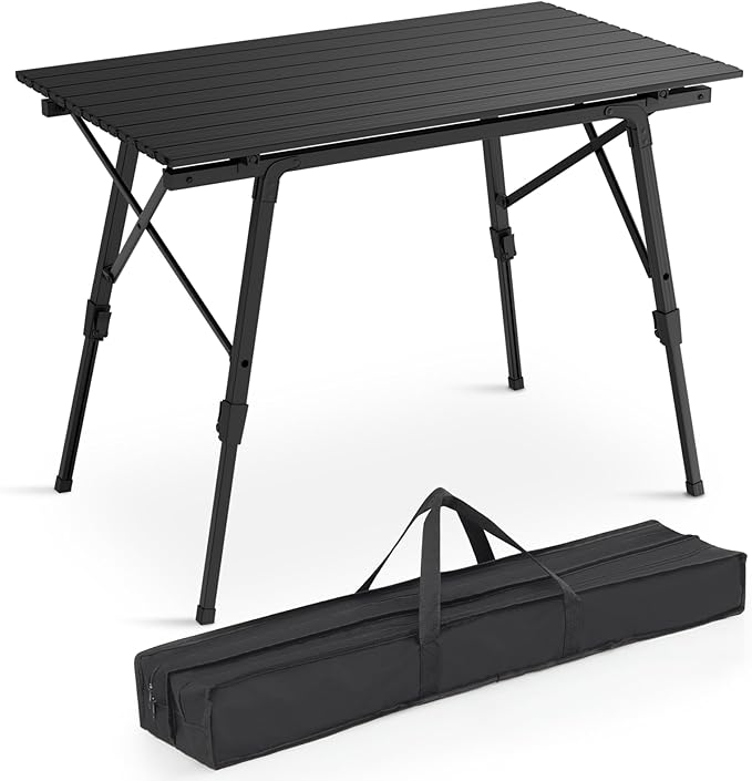 MADOG Portable Aluminum Camping Table 35'' Lightweight Outdoor Folding Table Roll Up Desk with Carry Bag for Travel Picnic and Camp Black