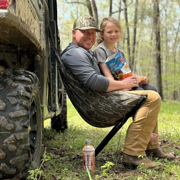 2026 Neo Low Down Hunting Chair Adjustable Tree Hammock Seat with 180° Swivel Portable Camo Camping Stool for Deer Turkey Lightweight Folding Tree Stand for Ground Shooting (Bottomland Camo Style)