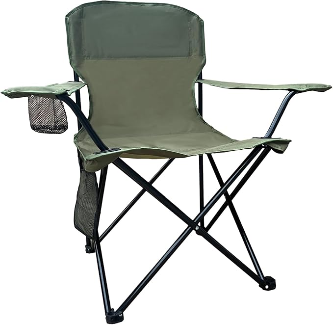 Folding Outdoor Beach Camp Chair with Cup Holder Storage Pocket Waterproof Bag Outdoor Arm Chair Supports 225LBS Green