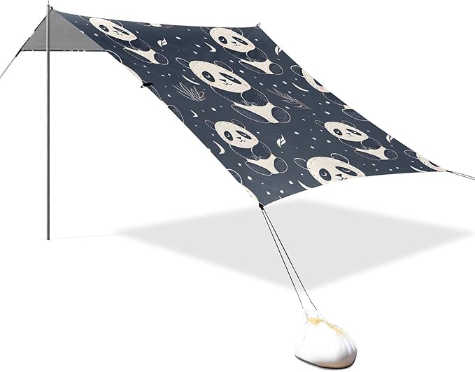 Cute Black Panda Camping Sun Shelter Beach Tent Portable Beach Sun Shade Outdoor Canopy for Camping Trips Fishing Picnic