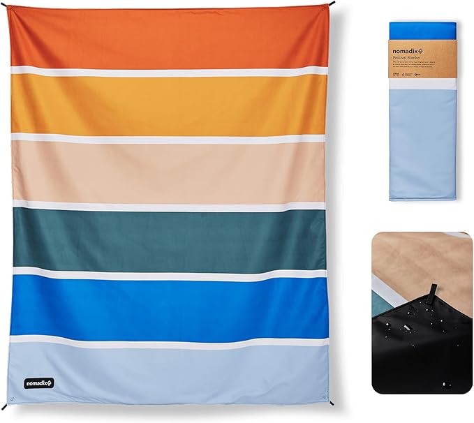 Nomadix Festival Blanket - Perfect for Picnics Camping &amp Lawn Seating - Plush Top &amp Water Resistant Base - Made with Post Consumer Recycled Materials - Stripes Retro - 60:x 72