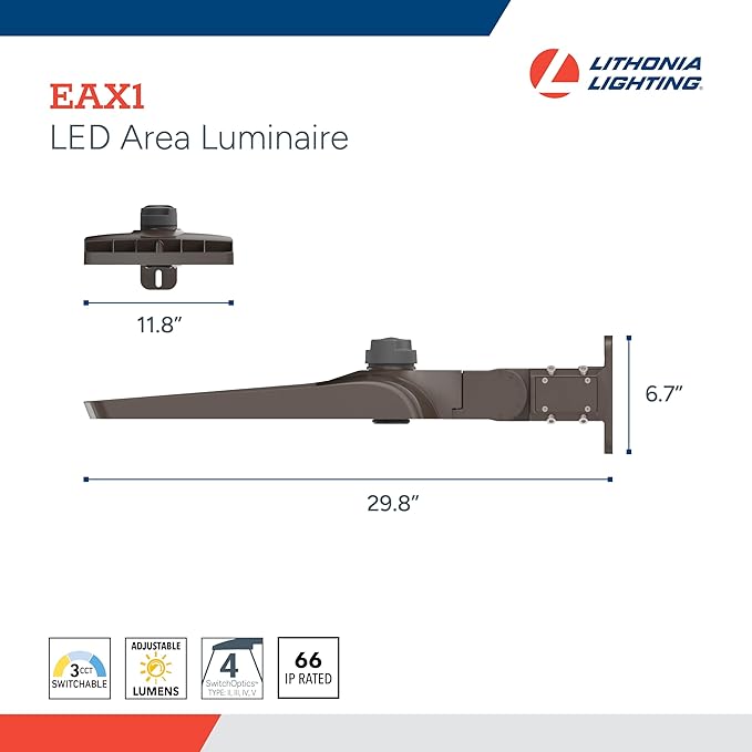 Lithonia Lighting LED Outdoor Area Light Fixture LED Parking Lot Light with Adjustable Brightness 3-in-1 Selectable White Color 4-in-1 Switchable Distribution UVOLT Wall or Pole Mount Bronze