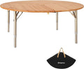 KingCamp Bamboo Round Folding Table Camping Table for Teepee Bell Tent 3 Fold Portable Camp Table with Heavy Duty Adjustable Height Aluminum Leg for Camping Picnic Indoor &amp Outdoor Card Game Dinni