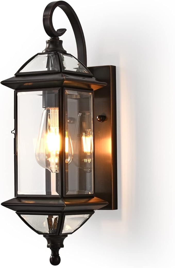 Milaii 18.5 H Copper Outdoor Wall Lights Exterior Waterproof Wall Sconce Light Fixture E26 Socket Oil Rubbed Bronze Porch Light with Clear Glass Lantern Wall Lamp for Front Porch Garage Patio