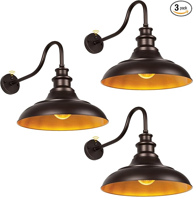 Exterior Farmhouse Barn Light 3PCS Dusk to Dawn Outdoor Lighting 16 Inch Vintage Outside Garage Lights Fixtures for Patio Frontdoor Entryway Doorway