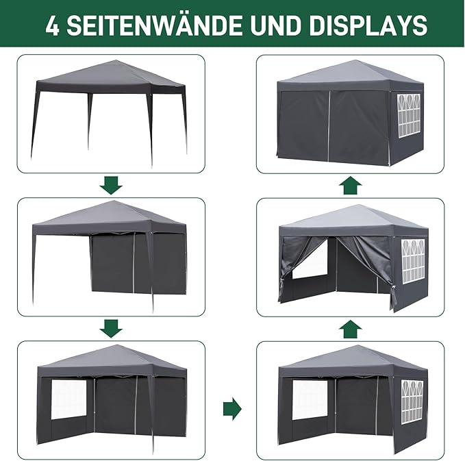 10x10ft Outdoor Pop Up Canopy Portable Instant Canopy Tent with 4 Sidewalls for Outdoor Events Party Wedding Birthday Graduation Dark Grey