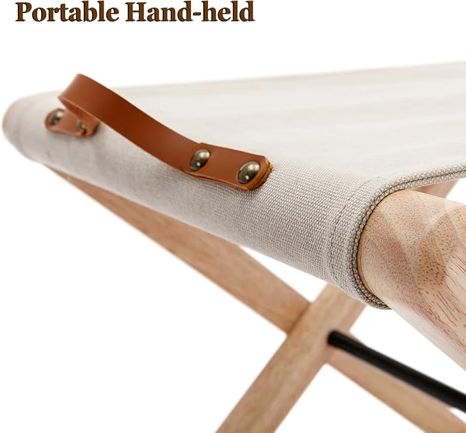 Wood Folding Camping Stools Set of 2 18.5 Hardwood Portable Fishing Folding Stool with Heavy Duty Metal Support Canvas Camp Stool Foldable Footstool for Outdoor Hiking Picnic BBQ Beige