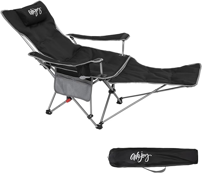 #WEJOY 2-in-1 Camping Chair Reclining Lightweight Folding Camping Chair with Adjustable Backrest &amp Footrest Camping Lounge Chair with Headrest Cup Holder Storage Bag for Beach Lawn Concert