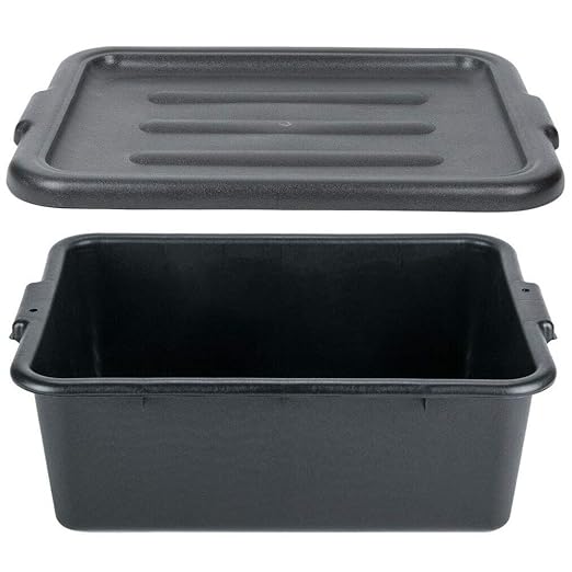 COLIBYOU 6 Pack 20 x 15 x 7 Black Polypropylene Bus Dish Plastic Restaurant Tub w/Lid of Set