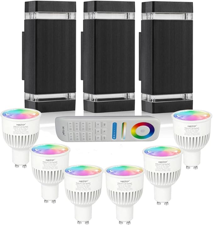 Up and Down Outdoor Wall Lights Mi.Light Remote Control Warm White 1000lm Color Changing RGB-CCT Outdoor Wall Light IP65Smart Light Bulb GU10 Exterior Fixture with ETL (3 Pack)