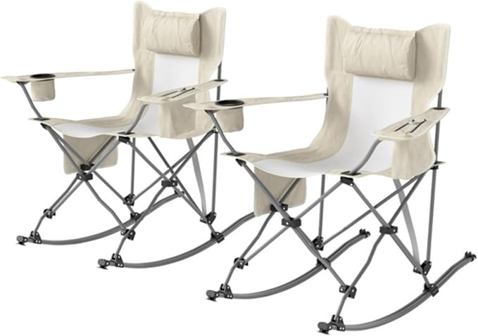 2 Pack Outdoor Portable Lawn Chairs Folding Camping Chairs with Cup Holder and Cushion for Outdoor Beach Sports Hiking Creamy White