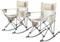2 Pack Outdoor Portable Lawn Chairs Folding Camping Chairs with Cup Holder and Cushion for Outdoor Beach Sports Hiking Creamy White