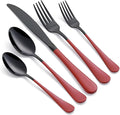 20-Piece Black and Purple Stainless Steel Flatware Set - 4 Dinner Knives Forks Spoons Salad / Dessert Teaspoons - Dishwasher Safe