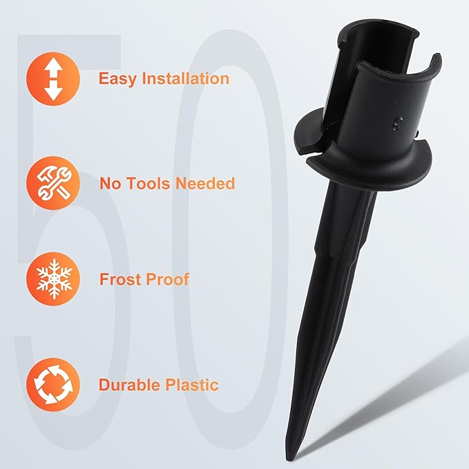 Upgraded 50 Pack 6 Inch Christmas Light Stakes - for C7 C9 Pathway String Lights Outdoor Easy Install Durable Plastic Lights Stakes Use on Yard Garden Lawn Patio Path Walkway Decorations (50 Black)