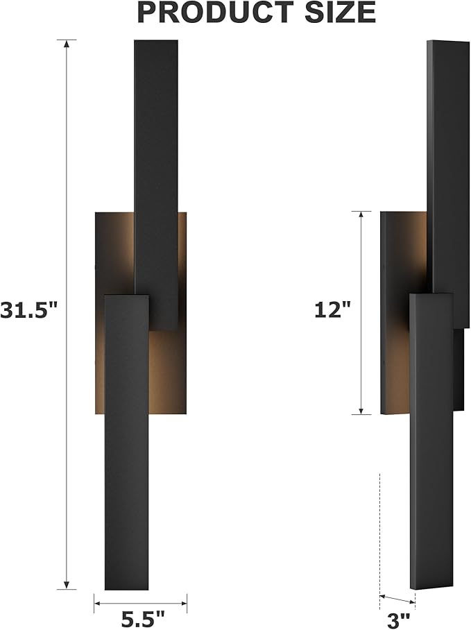 LamQee 31.5 Aluminum Long Outdoor Wall Lights 3000K 1000LM 20W Integrated LED Black Modern Exterior Lighting Fixtures IP65 Waterproof Contemporary Outside Sconce for House Porch Patio Garage Door