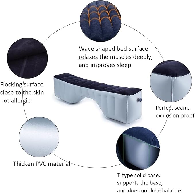 Inflatable Mattress Car Travel Inflatable Bed Camping Mattress with Air Pump PVC Flocking Breathable Mattress SUV Car Universal Inflatable Bed
