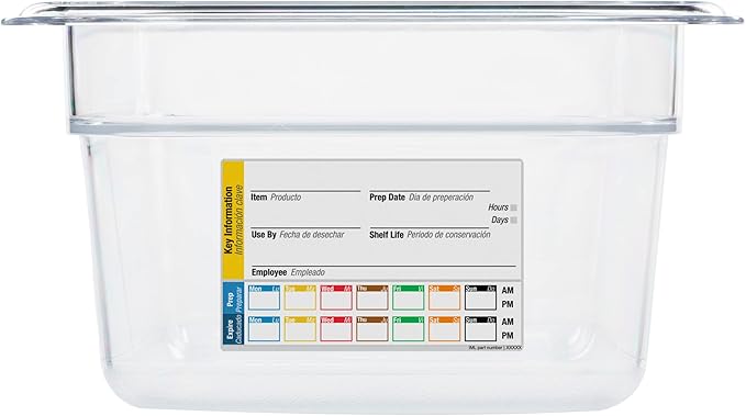 Carlisle FoodService Products Storplus Permalabel Food Storage Container Food Pan with Integrated Label for Kitchen and Restaurant Polycarbonate 1/3 Size 4 Inches Deep Clear - (Pack of 6)