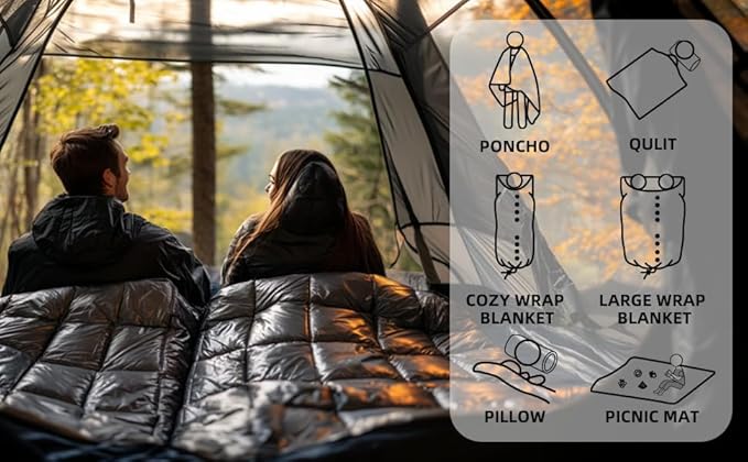 Down Camping Blanket - Lightweight Packable Outdoor Blanket Water Resistant Camping Quilt for Hiking Travel Hammock Warm and Compact Backpacking Quilt with Stuff Sack for Cold Weather