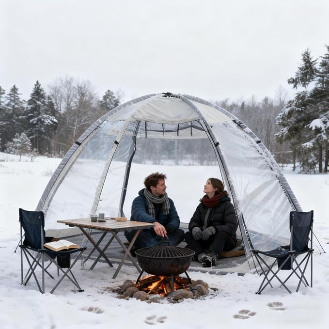 2 Person Transparent Sports Tent 360° Panoramic View Windproof Portable Outdoor Clear Bubble Tent for Winter Camping Fishing and Sports Activities