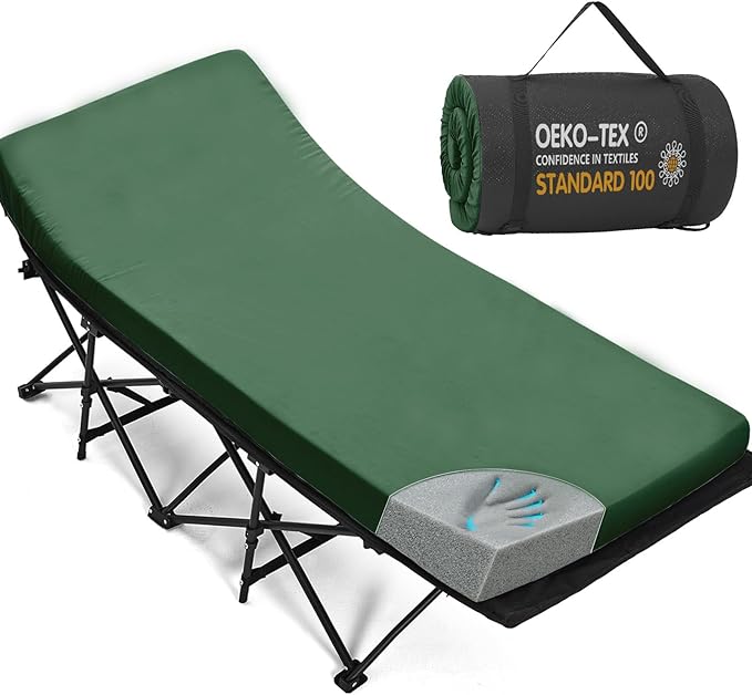 CYMULA Camping Cot Mattress 2in Memory Foam Sleeping PadSoft Warm Non-Slip Camping Mattress Topper with Retaining for AdultsPortable Roll up Pad for Travel(75 x30)（only Mattress）