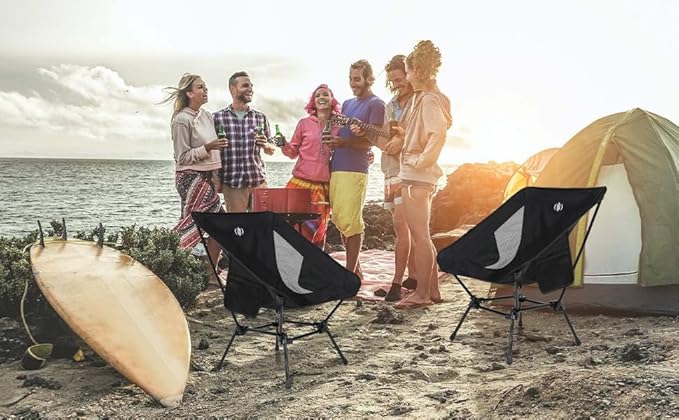 D-LO Ultralight Camping Chair - Black - Upgraded Dual Pocket - High Strength 600D Oxford Fabric - 7075 Aluminum Alloy - Great for Camping Hiking Lounging