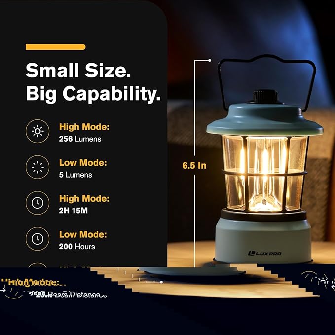 LUXPRO Retro LED Lantern - Battery-Powered Emergency Lantern - Water Resistant - Bright LED Lamp for Indoor &amp Outdoor Use - Use for Tents Hiking or Hurricane Prep (Blue Pack of 2)