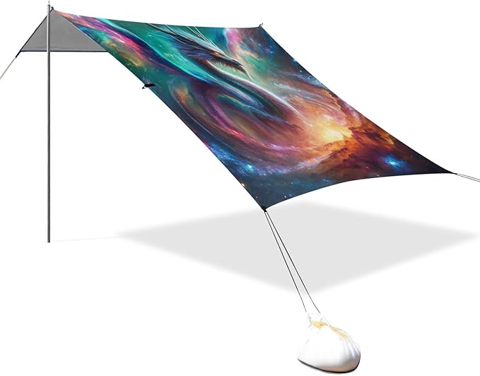 ALAZA Dragon Nebula Beach Tent Sun Shelter UPF50+ Protection Beach Shade Canopy w/ 4 Sandbags for Outdoor Camping Fishing Backyard Fun Picnic 10x9 ft