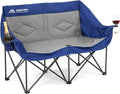 Double Camping Chairs Oversized Loveseat - 2 Person Camping Chair Portable Lawn Folding Chair for Outside Adults - Heavy Duty Outdoor Camping Couch with Cup Hold Blue