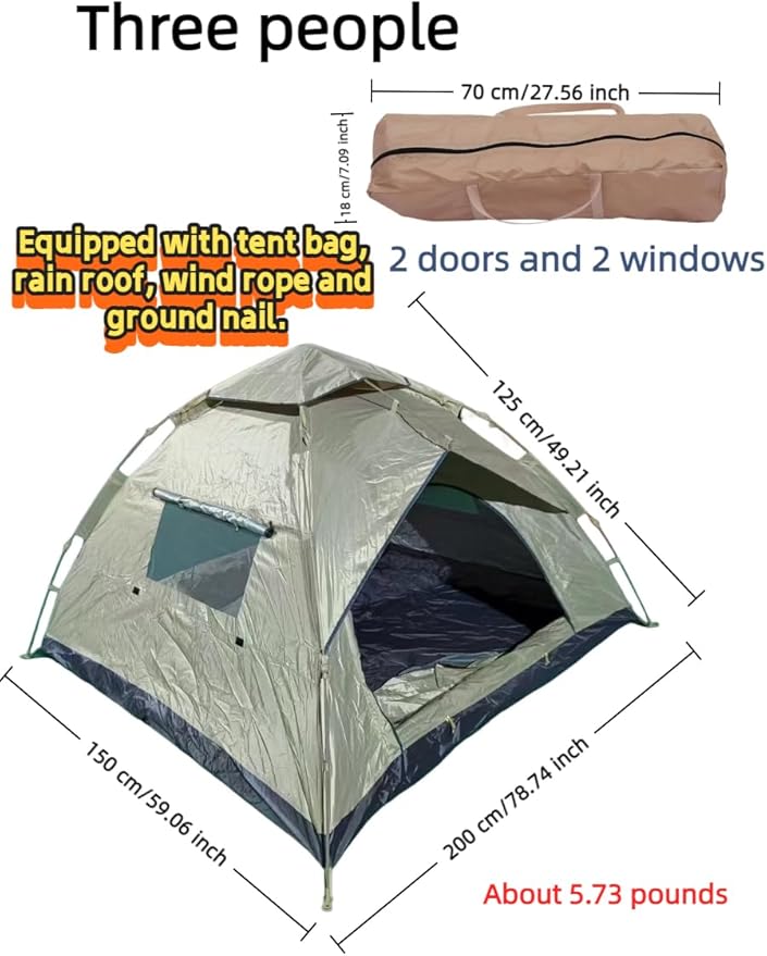 2-4 Tent Camping Tent with rain Protection Device Waterproof Camping Tent Easy to Build Portable Family Tent with Windows.
