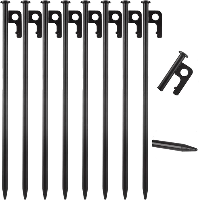 CYEAH 24 Pcs Tent Stakes Heavy Duty 12 inch Steel Tent Pegs Forged Steel Tent Stakes Heavy Duty Metal Tent Pegs for Camping Metal Stakes for Tent Used on Rocks Snowfield and Grassland