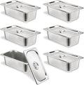 6 Set Stainless Steel Hotel Pans 1/3 Size 4 Inch Deep With Lids Anti-Jam Chafing Steam Table Pans Catering Food Storage Metal Pan