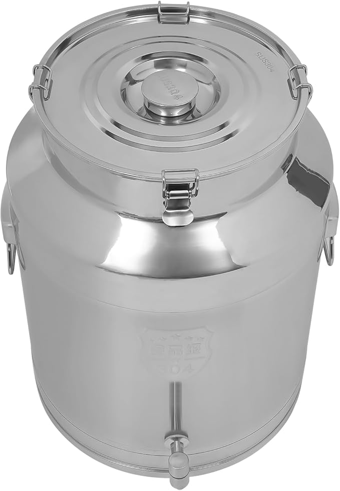 Stainless Steel Milk Can 64L/16.9Gal Metal Drink Dispenser Airtight Canister with Faucet &amp Lid Wine Oil Beverage Storage Container Bucket for Kitchen Restaurant Party W15.8*H21.3in