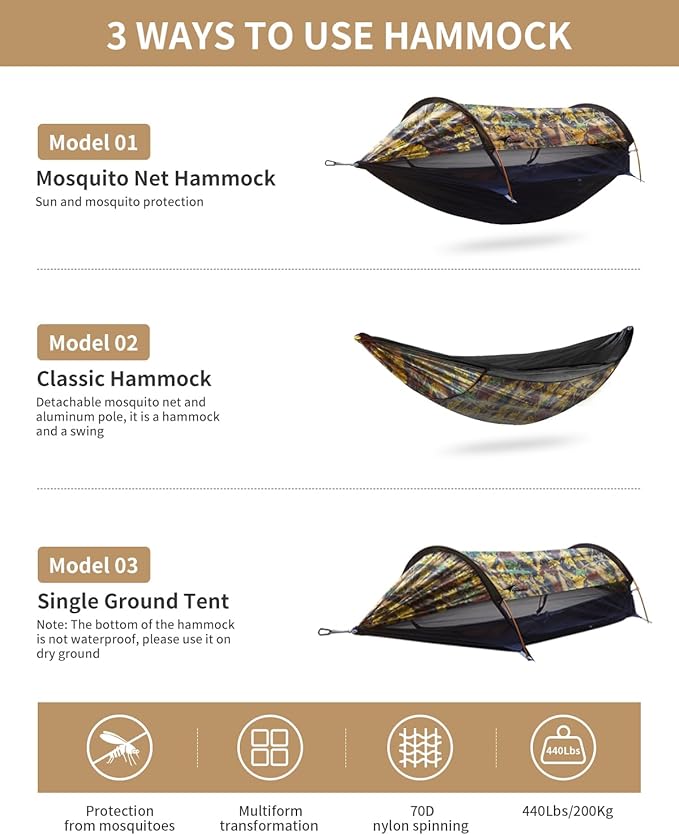 Camping Hammock Tent with Mosquito Net and Sunshade Extra Large for 2 Person Lightweight Hanging Hammocks Tree Straps Bivvy Ground Tent for Outside Hiking and Travel