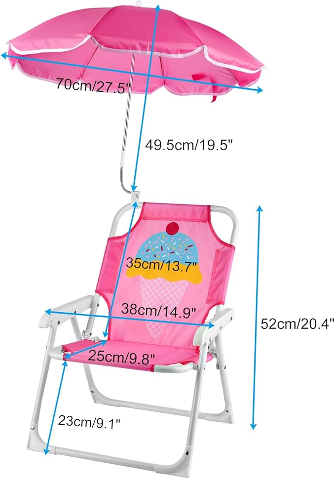 PLULON Kids Beach Chair with Umbrella Folding Lawn and Camping Chair with Summer Shade for Beach Pool Travel and Outdoor (for 1-5 Years Old)