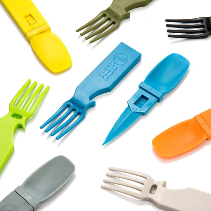 SE Snapatite 24-Piece 4-in-1 Utensil Set - Spoon Knife Fork Bottle Opener - Lightweight Dishwasher Safe BPA Free TSA Compliant for Camping Travel Everyday Use - OD-FS7-625AB