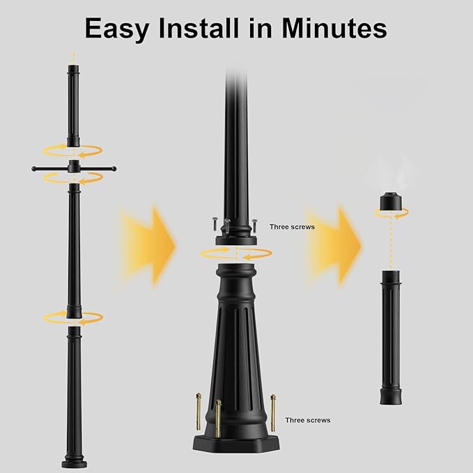 76 Vintage Design Cast Aluminum Lamp Post with Crossbars Matte Black Powder Coated Outdoor Lighting Pole for Porch/Yard/Garden Walkway