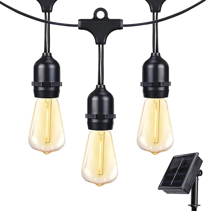 Afirst Solar Outdoor String Lights Waterproof 12 Feet 10 Edison Bulbs Shatterproof Solar Patio Lights for Garden Backyard Porch.