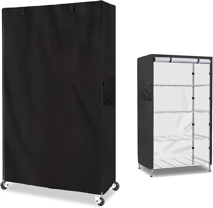 Shelf CoverWaterproof Dustproof Storage Shelving Unit CoverFits 48 Wx20 Dx55 H ShelfShelf Display Rack Protector Cover with ZipperBlack(Cover only)