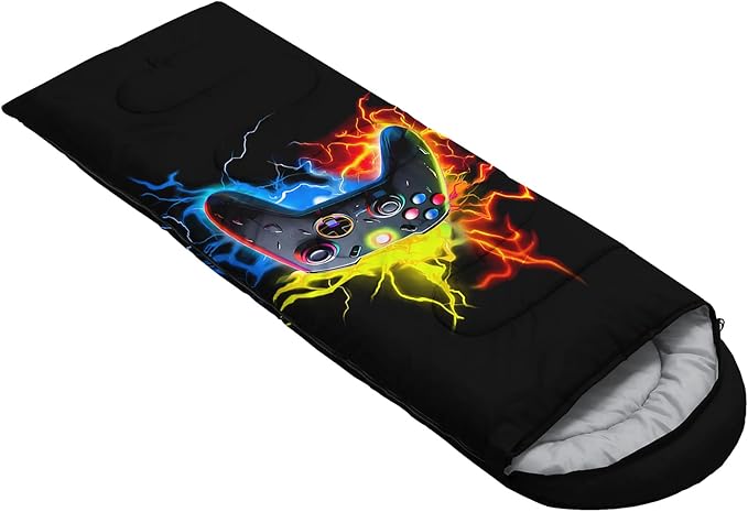 Axolotl Gaming Sleeping Bag for Boys Girls KidsGamepad Waterproof Portable Camping Bag3 Season Warm Cool Weather Lightweight Compact Camping Essentials Gear for Travelling Hiking Green Purple Orange