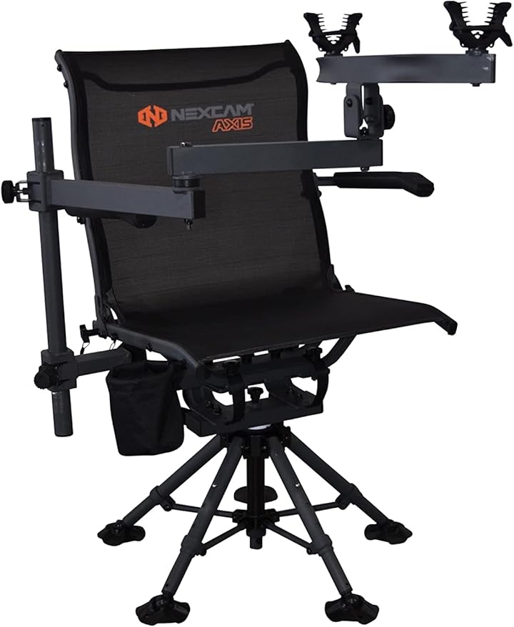 NEXCAM® AXIS SG 360 Ultimate Shooting Chair with AXIS V2 Shooting Rest. Rocking Chair. Dual-axis Swivel and Tilting Chair. Camp. Fish. Hunt. Patent Pending