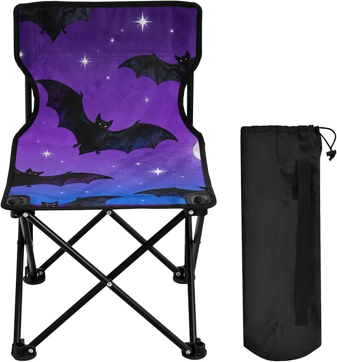Foldable Camp Chair Bat Moon Pattern Beach Backpack with Carrying Bag Ice Fishing for Outside