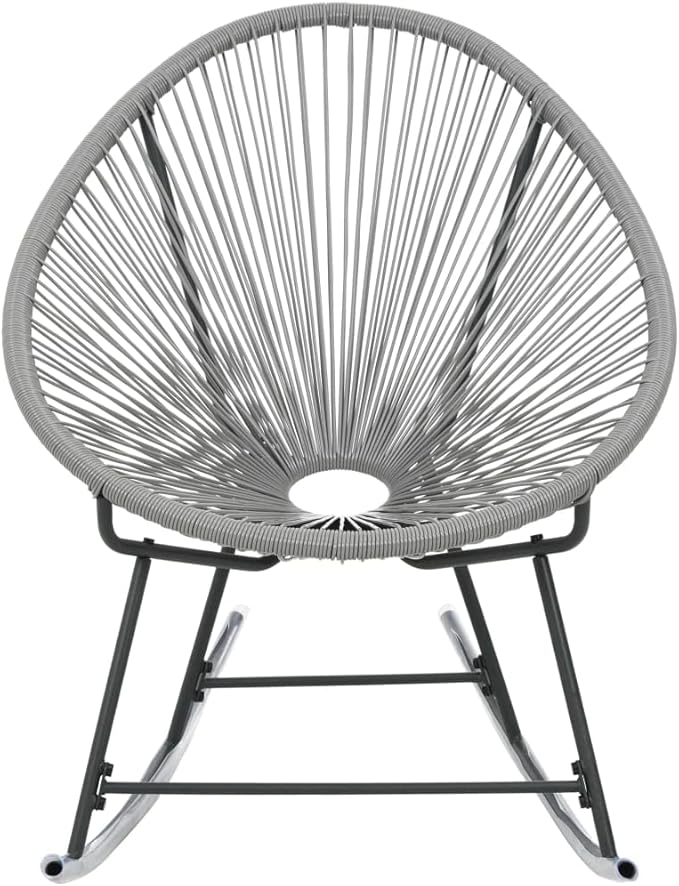 Outdoor Rocking Moon Chair Gray Poly Rattan PE Rattan Seat Powder-Coated Steel Frame Durable Outdoor Furniture Comfortable Lounge Chair for Patio Garden Yard